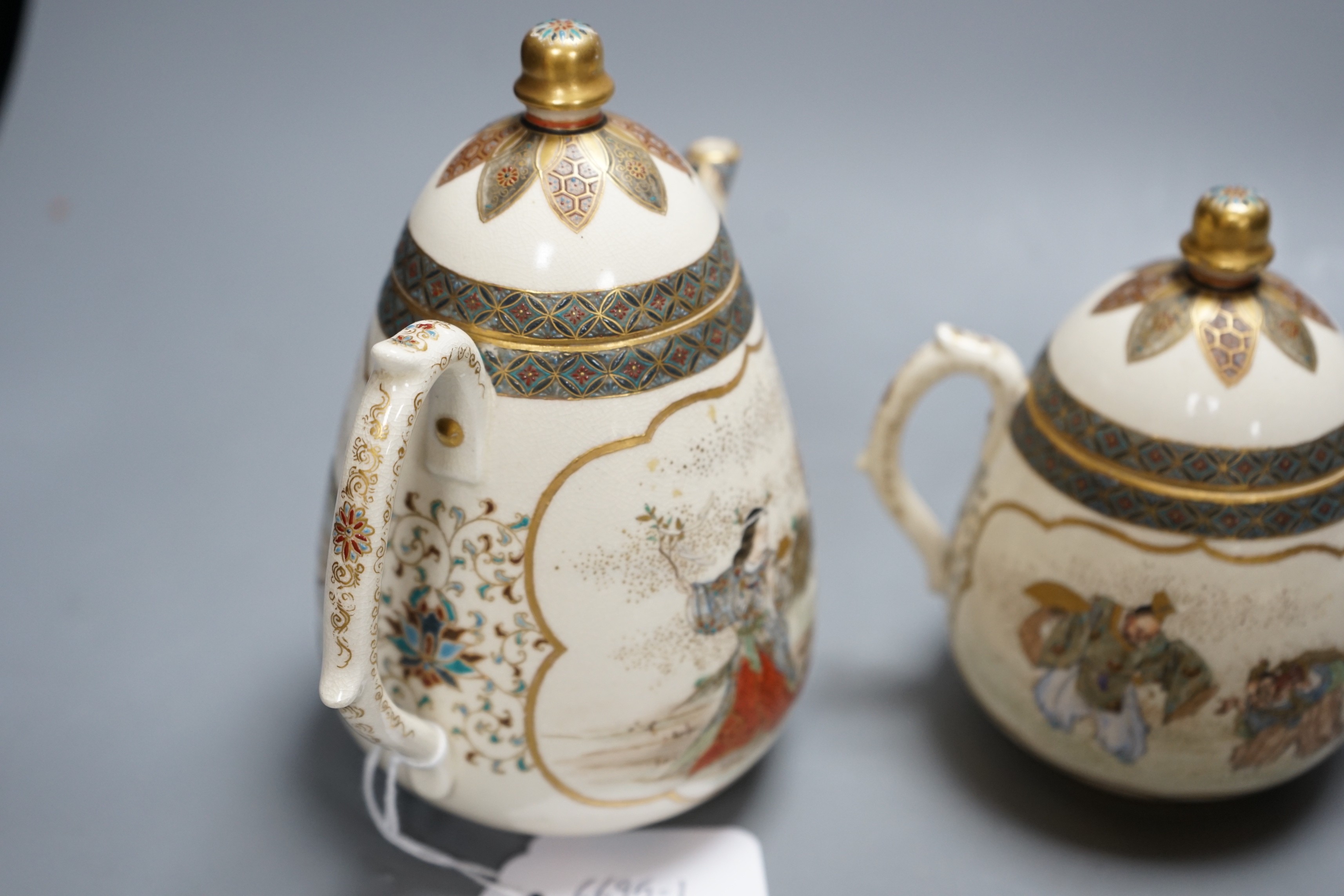 A three piece Japanese Satsuma pottery part tea set, Meiji period